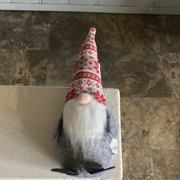NWT-14” Gray Christmas Holiday Gnome Decorstion w/ Red, White & Gray Sweater Hat - Picture 16 of 17